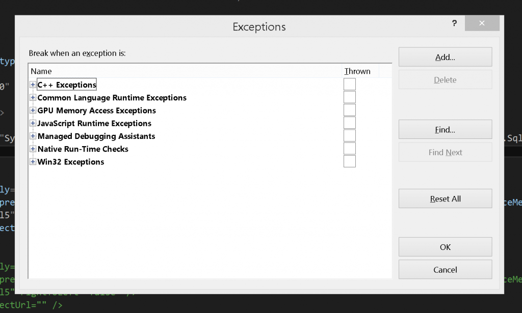 Exceptions Window 2013